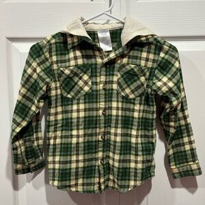 TOUGHSKINS Boy’s Hooded Plaid Checkered Button Down Shirt Top w/ Pockets - L (7)